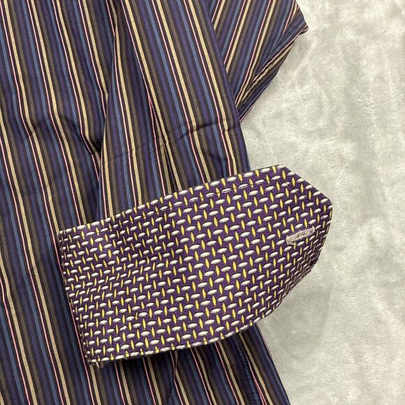 Bugatchi Uomo Men’s XL Multicolor Striped Dress Shirt Long Sleeve 100% Cotton - Picture 4 of 9